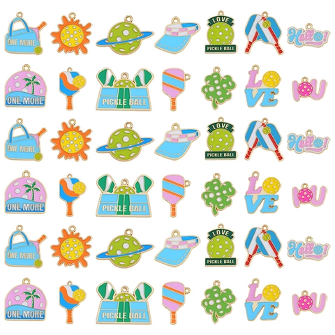 Pickleball Theme Alloy Enamel Pendants For DIY Bracelet Keychain Making Sport Paddle Love Letter Charms Accessories