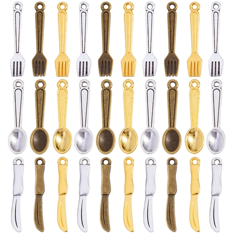 Mini Cutlery Charms Zinc Alloy Fork Spoon Knife Pendants For DIY Jewelry Making Necklace Bracelet Handmade Accessory