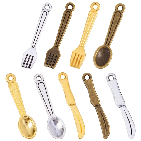 Mini Cutlery Charms Zinc Alloy Fork Spoon Knife Pendants For DIY Jewelry Making Necklace Bracelet Handmade Accessory