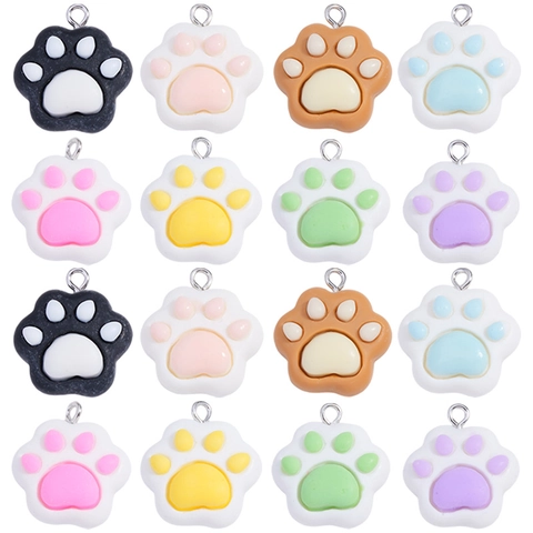 Resin Cat Paw Pendant DIY Jewelry Making Macaron Color Animal Footprint Charm With Metal Ring For Keychain Earring Necklace