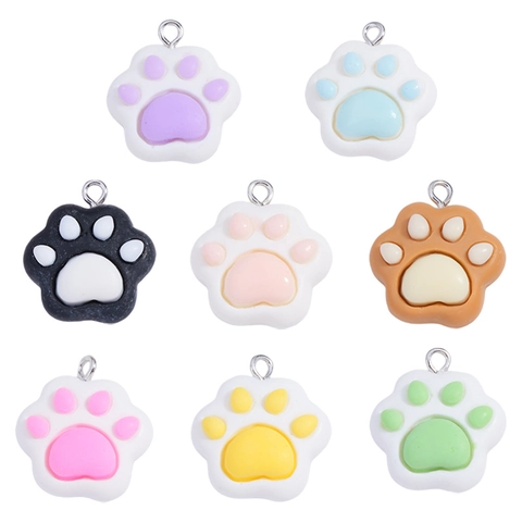 Resin Cat Paw Pendant DIY Jewelry Making Macaron Color Animal Footprint Charm With Metal Ring For Keychain Earring Necklace
