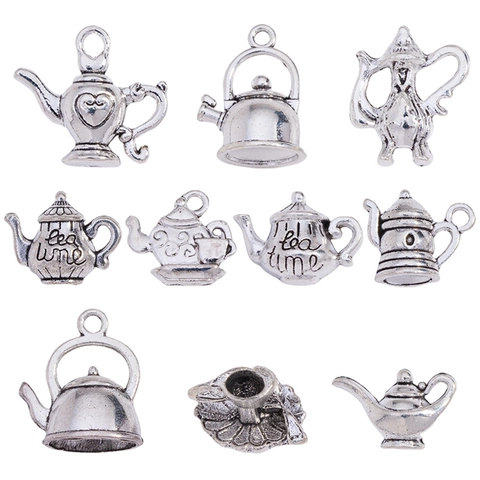 Vintage Antique Silver Alloy Teapot Tea Cup And Aladdin Lamp Charms For DIY Necklace Bracelet Jewelry Making Accessories