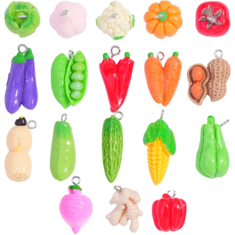 Colgantes de Resina de Verduras de Simulación para la Creación de Joyas DIY Amuletos de Comida en 3D de Colores para Pendientes Llavero Accesorios Artesanales