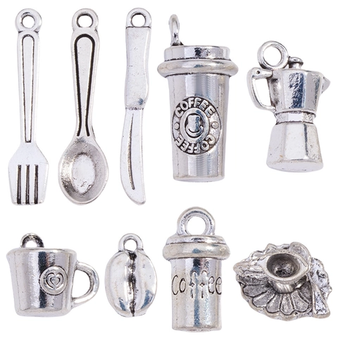 Vintage Legering Koffie Serie Hangers Mini Koffieboon Kopje Lepel Vork Charms Voor DIY Sieraden Maken Accessoires