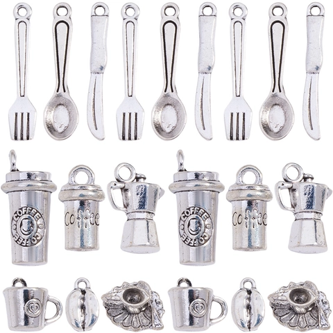 Vintage Legering Koffie Serie Hangers Mini Koffieboon Kopje Lepel Vork Charms Voor DIY Sieraden Maken Accessoires