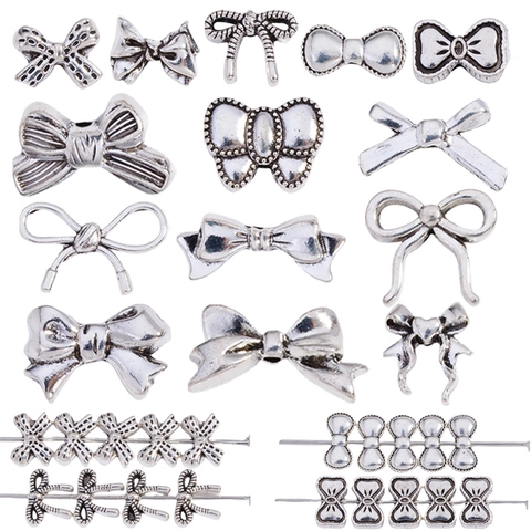 Vintage Legering Strik Hangers Kralen Voor DIY Sieraden Maken Retro Zilveren Strik Tussenkralen Voor Armband Ketting Telefoonketting Accessoires