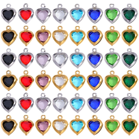 Stainless Steel Heart Glass Pendant Only Gold Silver Plated Crystal Charm For DIY Necklace Bracelet Jewelry Making Accessories