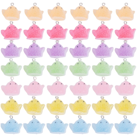 Cute Flocked Chick Pendant Resin Bird Shape Colorful DIY Jewelry Making Charms For Keychain Bracelet Necklace Accessory