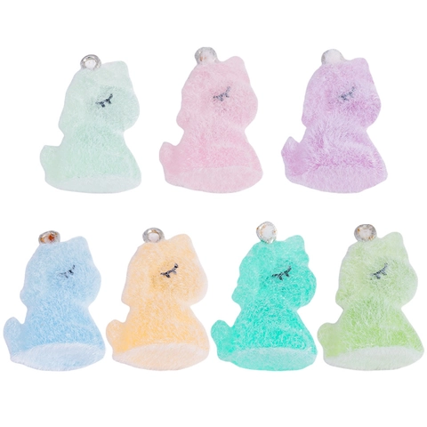 Cartoon Animal Flocked Resin Pendant Cute Simulation Flocking Cat Dog Unicorn Charm For DIY Jewelry Keychain Making Accessories