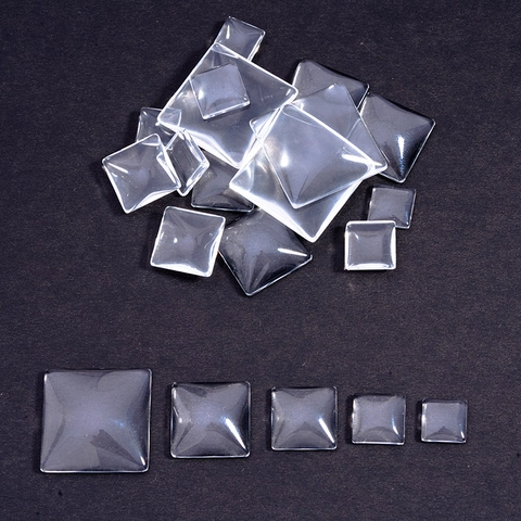 Cabochon Quadrato in Vetro Trasparente Fondo Piatto Gemma del Tempo Cupolata per Accessori Creazione Gioielli Fai da Te Artigianali