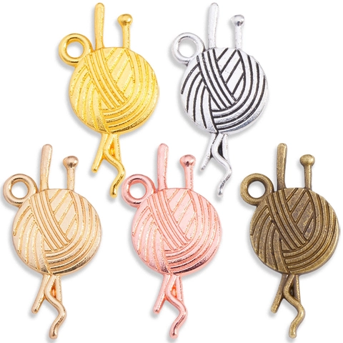 Vintage Alloy Yarn Ball With Knitting Needles Pendant For DIY Necklace Bracelet Jewelry Making Accessory Craft Charm