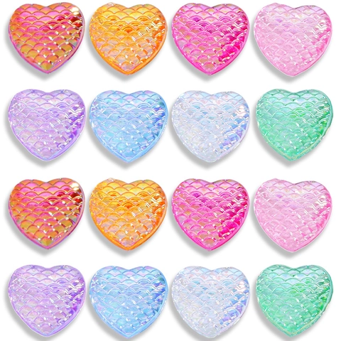 Iridescent Heart Fish Scale Acrylic Flatback Cabochon Electroplated Mermaid Scale DIY Jewelry Accessories For Nail Art Phone Case Decoration