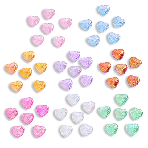 Iridescent Heart Fish Scale Acrylic Flatback Cabochon Electroplated Mermaid Scale DIY Jewelry Accessories For Nail Art Phone Case Decoration