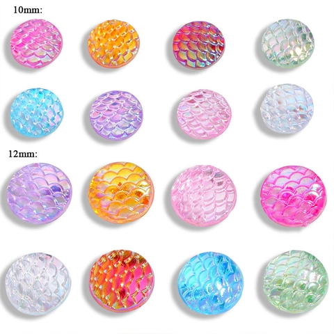 Acrylic Round Mermaid Fish Scale Cabochons Iridescent Flatback Laser Polarized DIY Jewelry Making Nail Art Accessories