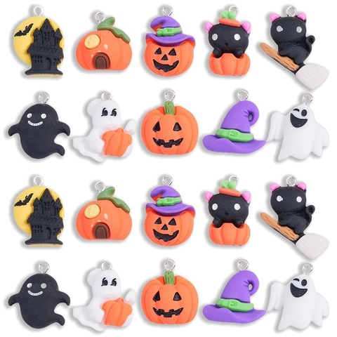 Gothic Halloween Resin Pendants Pumpkin Ghost Black Cat Witch Hat DIY Jewelry Making Accessories For Earrings Necklace
