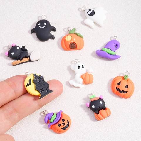 Gothic Halloween Resin Pendants Pumpkin Ghost Black Cat Witch Hat DIY Jewelry Making Accessories For Earrings Necklace