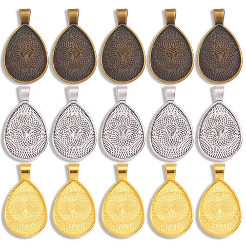 Vintage Alloy Teardrop Pendant Base Bezel Trays Mandala Pattern DIY Jewelry Making Accessories For Necklace Pendant Charms