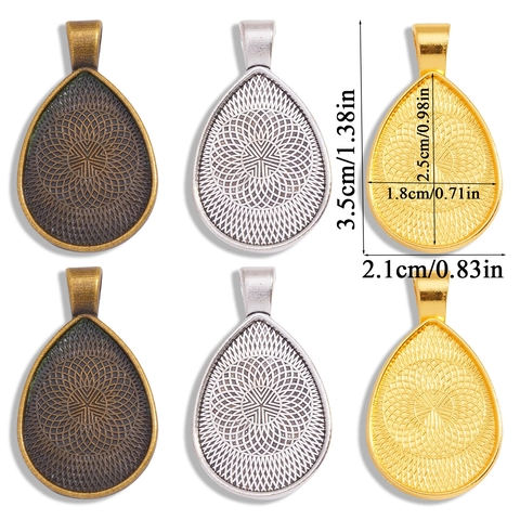 Vintage Alloy Teardrop Pendant Base Bezel Trays Mandala Pattern DIY Jewelry Making Accessories For Necklace Pendant Charms