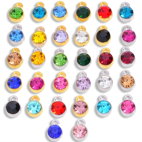 Vintage Alloy Round Rhinestone Birthstone Pendants Multicolor Crystal Charms For DIY Necklace Bracelet Making Jewelry Accessories