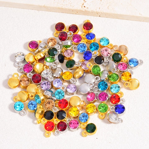 Vintage Alloy Round Rhinestone Birthstone Pendants Multicolor Crystal Charms For DIY Necklace Bracelet Making Jewelry Accessories