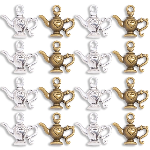 Vintage Alloy 3D Teapot Heart Embossed Pendant Jewelry Making DIY Craft Accessory For Necklace Bracelet Antique Silver Bronze