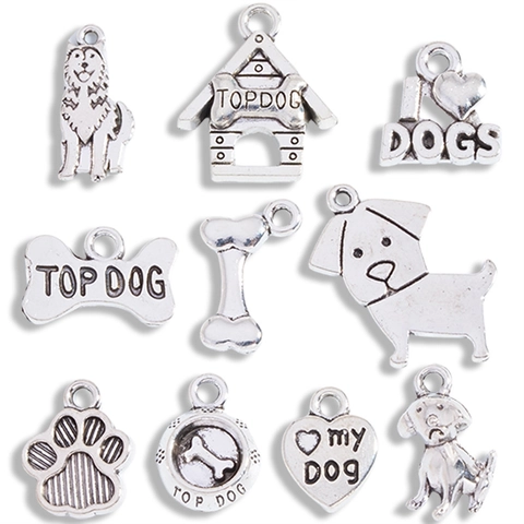 Αρχαίο Ασημί Σειρά Love Dog DIY Μενταγιόν από Κράμα για Κατασκευή Κοσμημάτων Κόκκαλο Πατούσα Σπίτι Διακοσμητικά