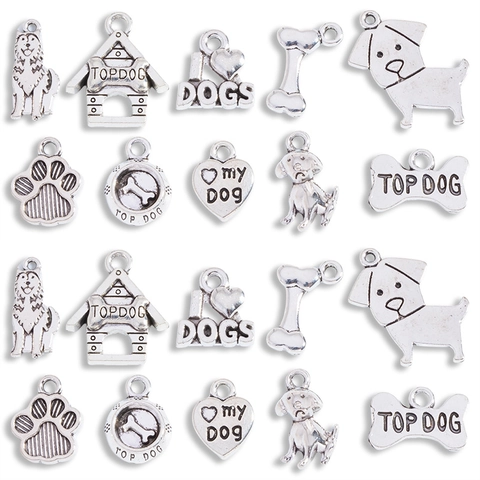 Αρχαίο Ασημί Σειρά Love Dog DIY Μενταγιόν από Κράμα για Κατασκευή Κοσμημάτων Κόκκαλο Πατούσα Σπίτι Διακοσμητικά