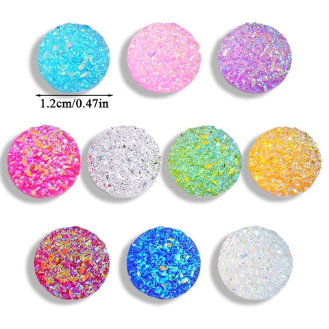 Cabochons en Résine Druzy Ronds Texture Pierre Concassée Patchs en Résine à Dos Plat pour Fabrication de Bijoux DIY Accessoires Vintage