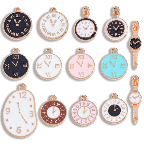 Vintage Alloy Clock Watch Pendants Enamel Numerals Charms For DIY Bracelet Necklace Keyring Jewelry Making Findings Accessories