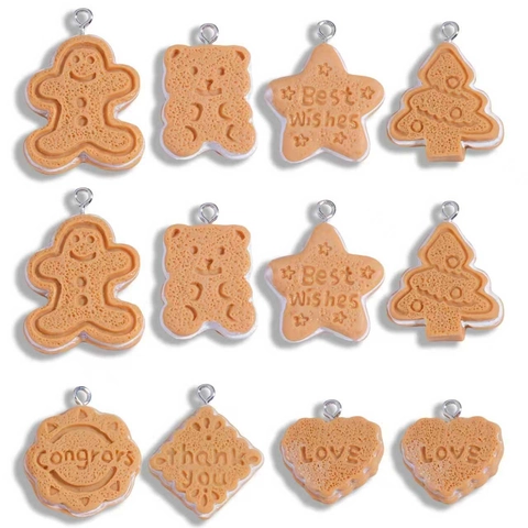 Simulation Cream Sandwich Biscuit Resin Pendants DIY Jewelry Accessories Gingerbread Man Heart Bear Shape Charm For Necklace
