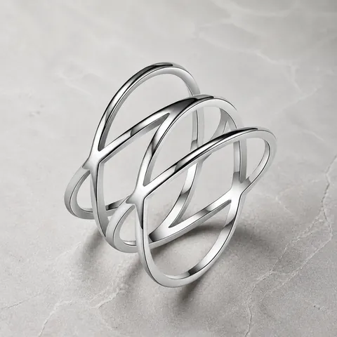 Stainless Steel Triple Layered Cross Hollow Ring For Women Geometric Minimalist Personalized High Polished Band Ring Jewelry Gift