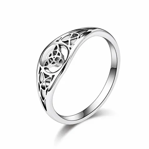 Vintage Viking Celtic Knot Ring For Women Stainless Steel Hollow Triquetra Ring Ethnic Engagement Wedding Band Jewelry