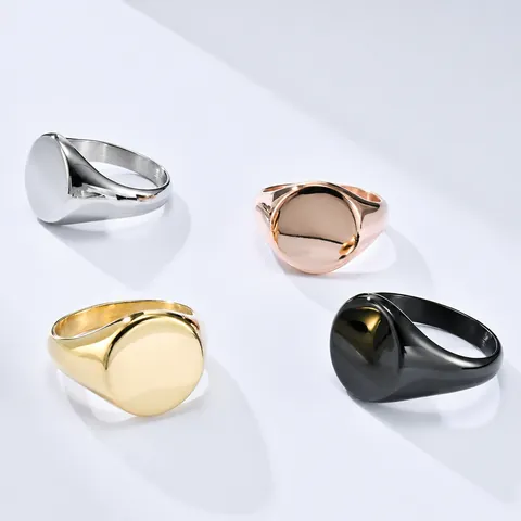 Minimalist Stainless Steel Signet Ring For Men Women High Polished Mirror Surface Round Plain Face Finger Ring Jewelry