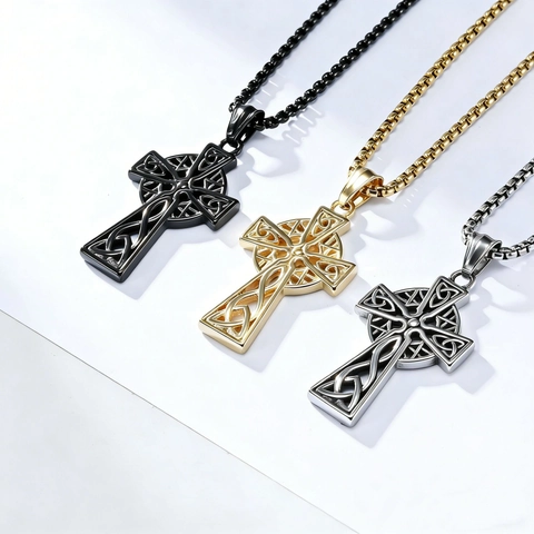 Stainless Steel Celtic Cross Necklace Viking Knot Pendant Religious Gothic Jewelry For Men Women Vintage Retro Jewelry Necklace