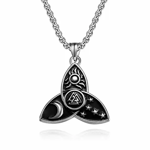 Nordic Viking Stainless Steel Necklace Vintage Celtic Knot Pendant With Valknut Sun Moon Star Pattern Men Jewelry Gift