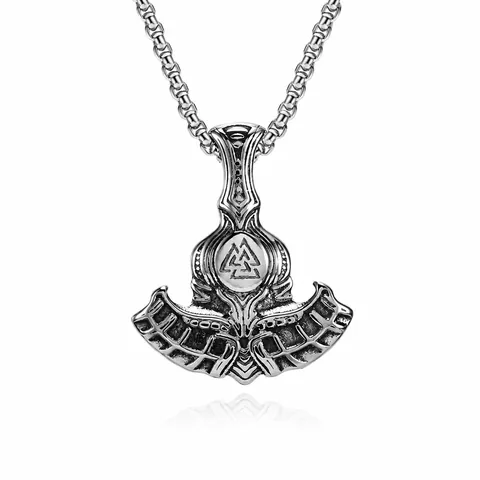 Nordic Viking Odin Battle Axe Pendant Necklace Stainless Steel Valknut Retro Literary Personality Jewelry For Men Gift