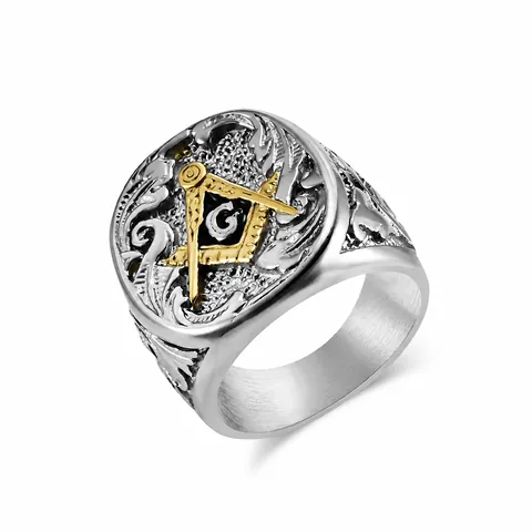 Vintage Masonic Signet Ring For Men Stainless Steel Retro Freemason Square Compasses G Logo Religious Punk Fashion Jewelry