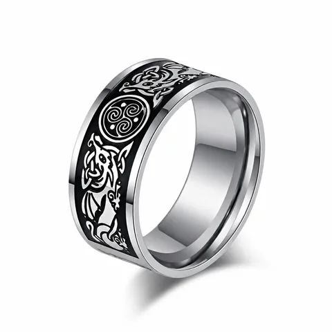 Nordic Viking Celtic Knot Dragon Stainless Steel Ring For Men Women Vintage Punk Gothic Triskele Pattern Band Jewelry