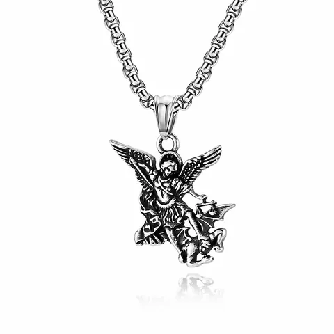 Aartsengel Michaël Hanger Ketting Mannen Vrouwen Vintage Roestvrij Staal Religieuze Bescherming Amulet Beschermengel Sieraden