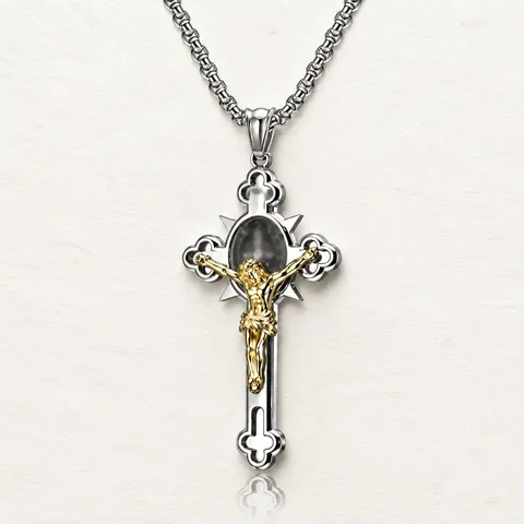Stainless Steel Cross Pendant Necklace For Men Vintage Religious Crucifix Jesus Punk Jewelry Gift Silver Gold Dual Tone