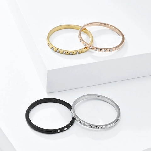 Minimalist Stainless Steel Stackable Ring For Women Elegant Zirconia Rhinestone Inlaid Pinky Finger Ring Fashion Jewelry Gift