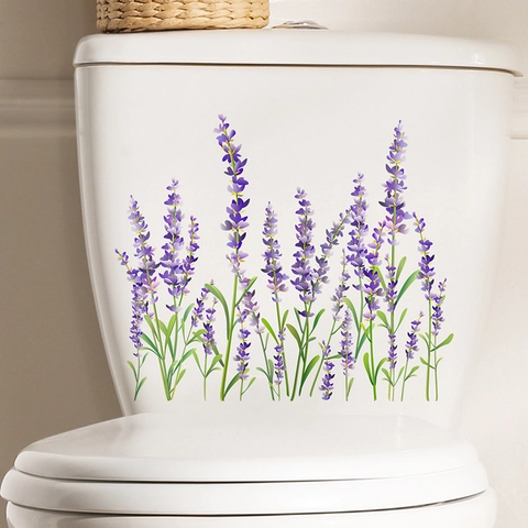 Lavendel Blume Badezimmer Toiletten Aufkleber PVC Wasserdicht Wandtattoo Für Toilettentank Dekoration Lila Floral Wandaufkleber
