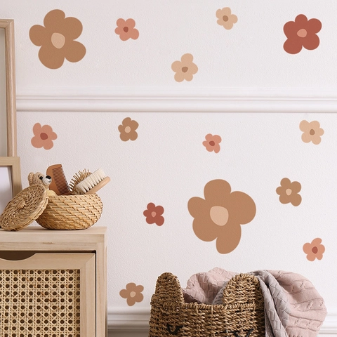 Nordic Boho Blumen Wandsticker Erdtöne Blumen Decals Für Wohnzimmer Schlafzimmer Kinderzimmer PVC Haus Dekorative Wandbilder