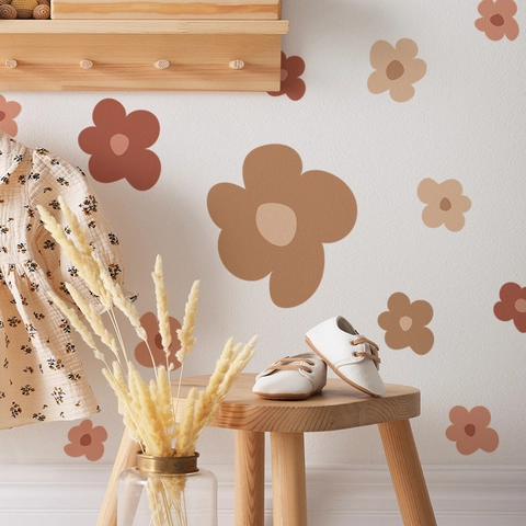 Nordic Boho Blumen Wandsticker Erdtöne Blumen Decals Für Wohnzimmer Schlafzimmer Kinderzimmer PVC Haus Dekorative Wandbilder