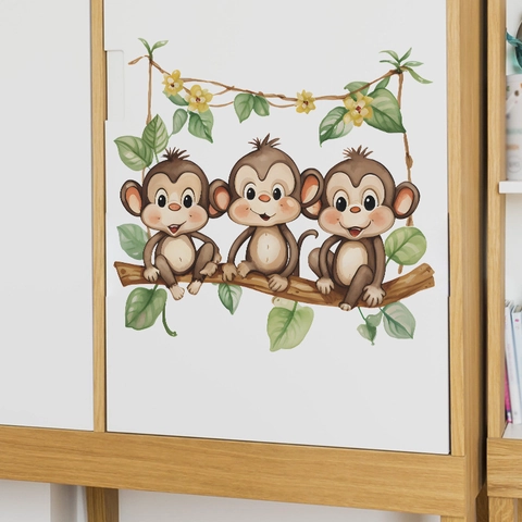 Cartoon Monkey Tree Leaves Wall Stickers For Kids Room Nursery Decor Removable PVC Animal Branch DIY Home Decor Decals