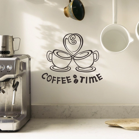 Coffee Time Wall Stickers DIY Coffee Cup Heart Pattern PVC Removable Wall Decals For Kitchen Cafe Home Wall Decor