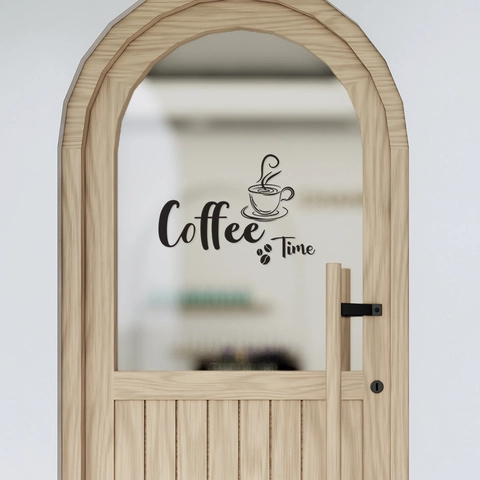 Adesivo da Parete Coffee Time Fai da Te Removibile in PVC per Cucina Bar Decorazione Caratteri Artistici Tazza Chicchi