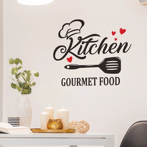 Kitchen Wall Sticker DIY PVC Removable Gourmet Food Slogan Mural Decal For Dining Room Home Decoration Modern Minimalist Style