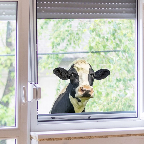 Realistic Cow Head Peeking Window Sticker PVC Waterproof Glass Decal Animal Wall Sticker For Home Living Room Office Decor