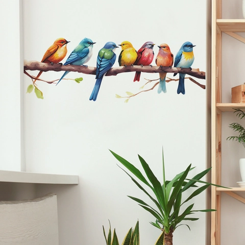 Pegatina de Pared Estilo Chino Pájaros Acuarela En Rama Árbol Mural de PVC Removible Para Sala de Estar Dormitorio Hogar